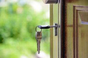 front door with keys in it